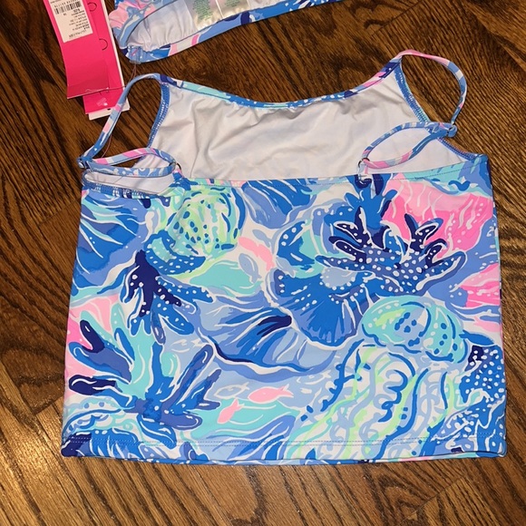 LILLY PULITZER Emiko Tankini Saltwater Blue Shade Seekers UPF 50 Ruffle Swimsuit - Picture 6 of 12